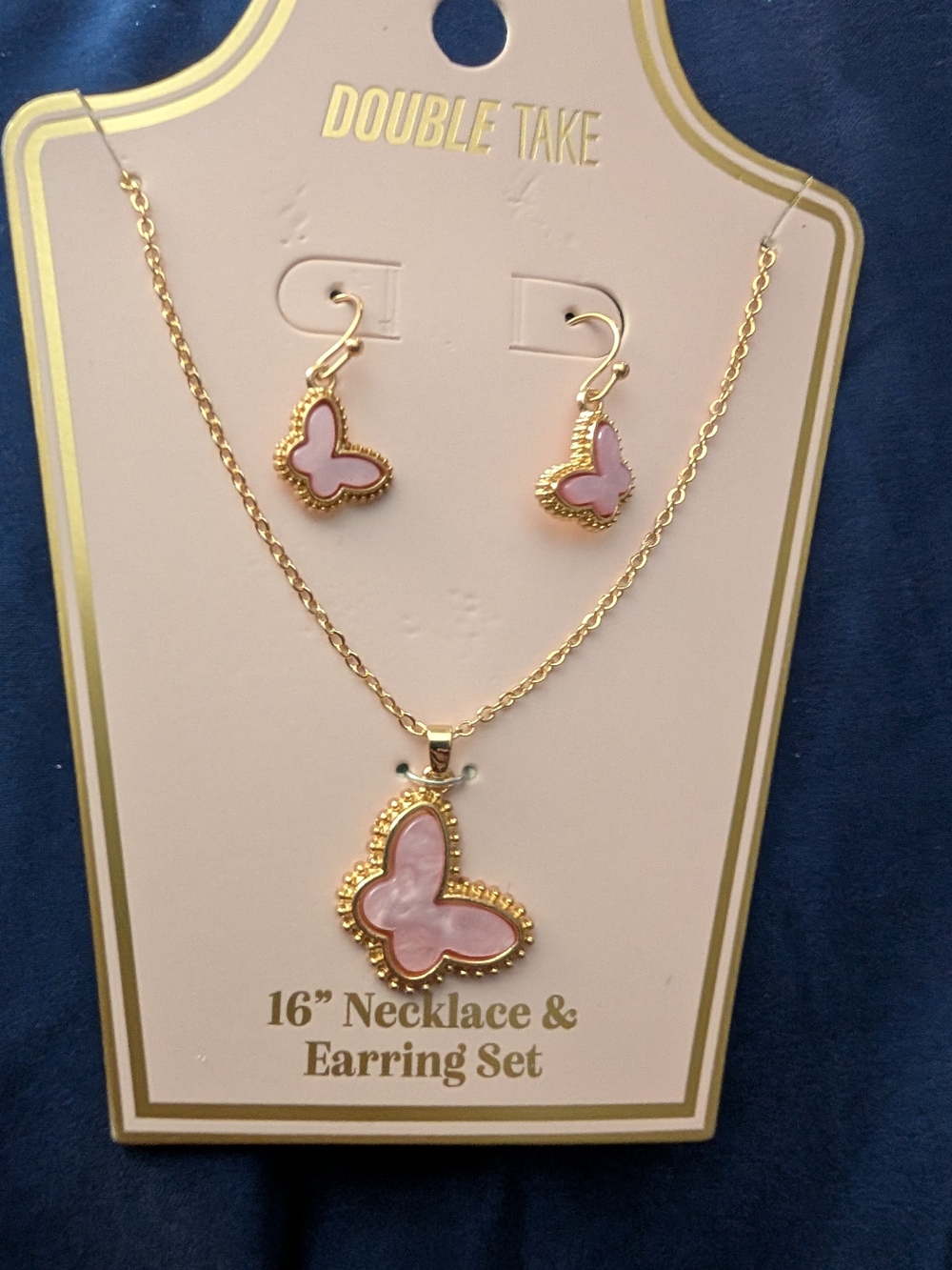 Gold & Pink Butterfly Necklace and Earring Set